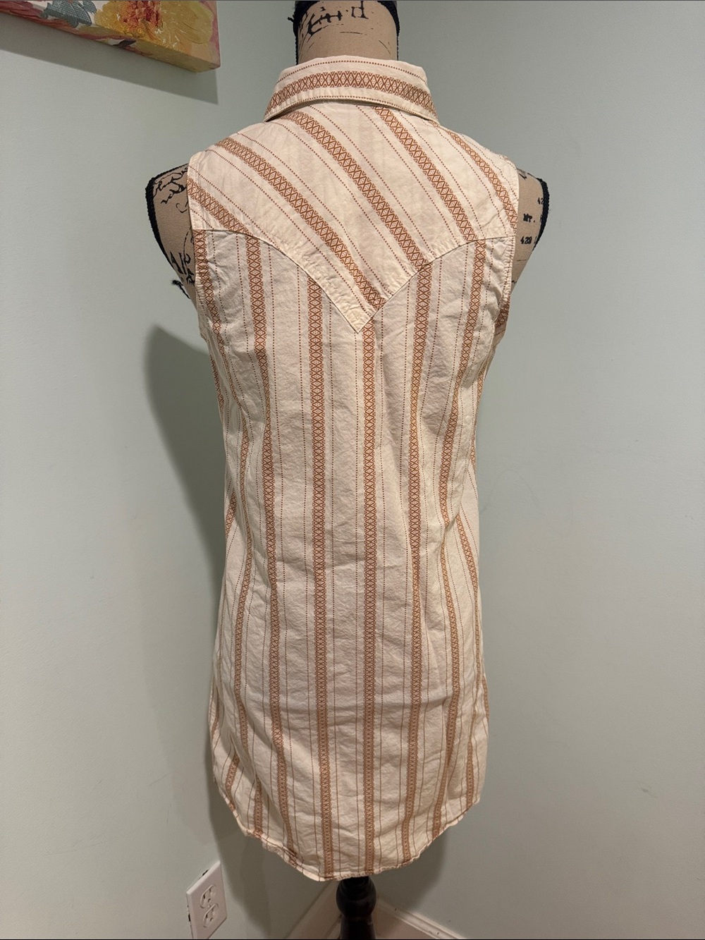 Wrangler snap Sleeveless Button-Front Stripe Tunic Dress in Cream and Tan sz XS - Picture 4 of 6